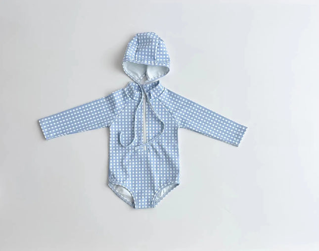 5428 Korean Baby Swimsuit Spring Summer New Boys and Girls Cute Printed Checkered Polka-dot Sun-proof One-piece Swimsuit