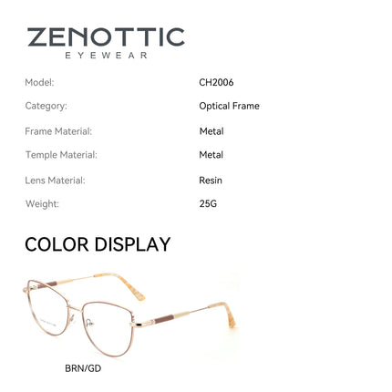 ZENOTTIC M Size Fashion Cat Eye Metal Prescription Glasses Woman Butterfly Optical Eyeglasses