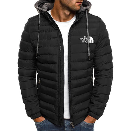 Men's hooded windproof jacket, warm parka coat, casual and comfortable, outdoor zip-up jacket, street fashion, camping, winter