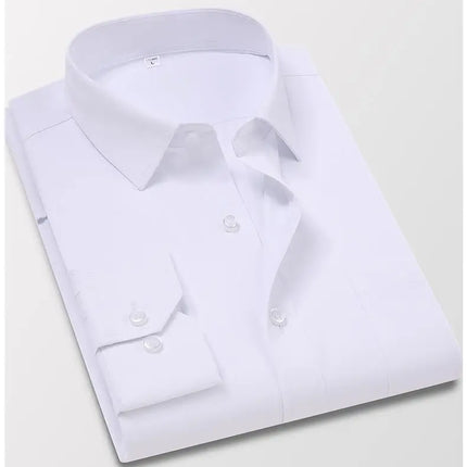 Men's Slim Fit Long Sleeve White Shirt Wedding Groomsmen Business Formal Korean Style Polyester Fiber Non-Iron Treatment