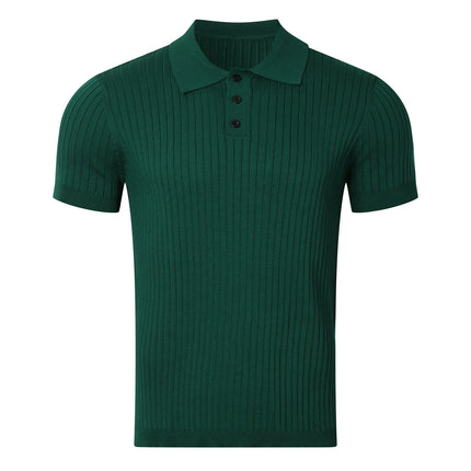 Summer Men's Retro Knitted Lapel Striped Polo Shirt Solid Color Short Sleeve Fashion Light Luxury Popular Knitwear M-3XL