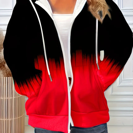 2025 New Woman Sweatshirts Simple Gradient Print Long Sleeves Zip Hoodie Autumn Casual Drawstring Design Fashion Women's Hoodie