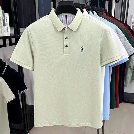 100% pure cotton high-end brand men's short sleeve polo shirt, summer fashion, original pony embroidery, golf polo, casual T-shirt