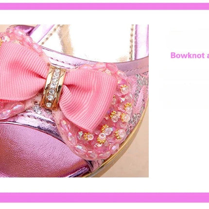 Girls Princess Shoes Summer Children High Heels Open-toe Party Wedding Toddlers Sandals Non-slip Kids Causal Sequins Beach Shoes