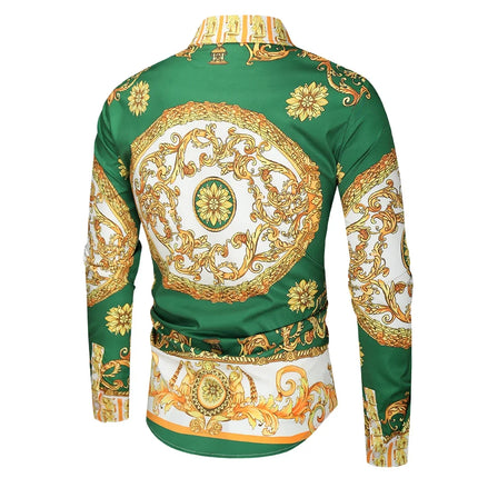 2023 New Men's 3D Digital Print Fashion Slim Fit Long Sleeve Shirt Smooths Your Silhouette Cross-Border Wholesale