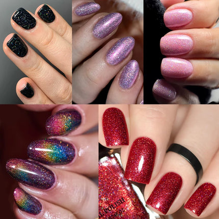LILYCUTE 7ml Nail Polish Holographic Reflective Colorful Shining Effec Manicure Nail Art Varnish No Need Lamp Air Dry