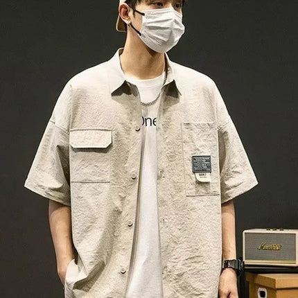Summer Men Short Sleeve Shirts Japanese Casual Lapel Blouses High Street Multi-pocket Oversized Shirt Fashion Camisas De Hombre