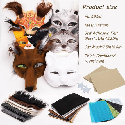 6/12 Sets Therian Mask Kit Paper Blank Masks Half Face Hand-painted Cat Mask DIY Masks For Masquerade Cosplay Party Gifts