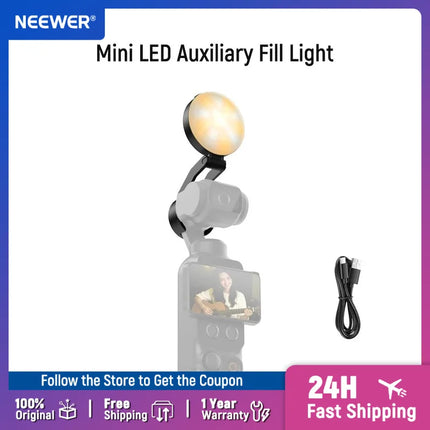 NEEWER Mini LED Auxiliary Fill Light For DJI OSMO Pocket 4 Gimbal Camera, 200mAh with 3 CCT Modes & USB C Charging, Lightin