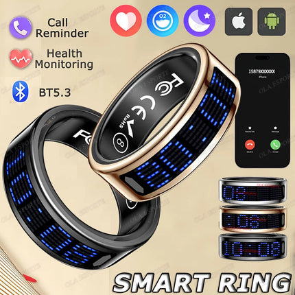 SR16 Smart Ring 3D LED Display Screen Call ID Reminder Heart Rate Sleep Monitoring 5ATM Waterproof Wireless Charging Rings 2025