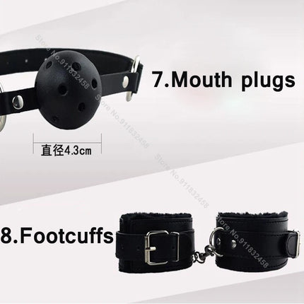 Beginner Friendly BDSM Bondage Set – 7 Pcs Cotton Rope Restraint Kit with Handcuffs Collar Gag Whip, Couples Adult Play Toy