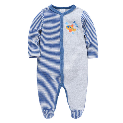 Kavkas Baby Rompers Velour Soft Kids Jumpsuit Stripe Cartoon Printing Baby Boys Clothes