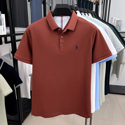 100% pure cotton short-sleeved men's polo shirt, summer fashion, high-end brand, pony embroidery, golf top, casual business T-shirt