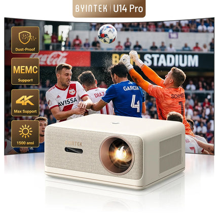 BYINTEK U14 Pro Android 11 Projector Native 1080P 1500 Lumens 4K Auto Focus 2G+32G MEMC HDR10 24W Speaker Enclosed Engine Beamer