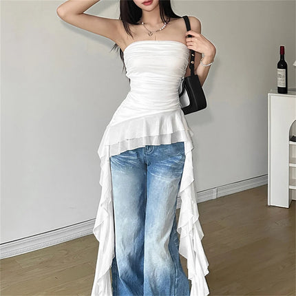 Fashion 2025 Ribbon Chest Top Women Spring Summer New Sexy Solid Vest Female Sleeveless Sweet Y2k Streetwear Lady Party Club