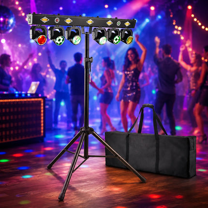 120W 6 Head Moving Head Light RGB Strobe Effect Stage Lighting DMX512 Sound Control For Party DJ Disco Show With Mobile stand