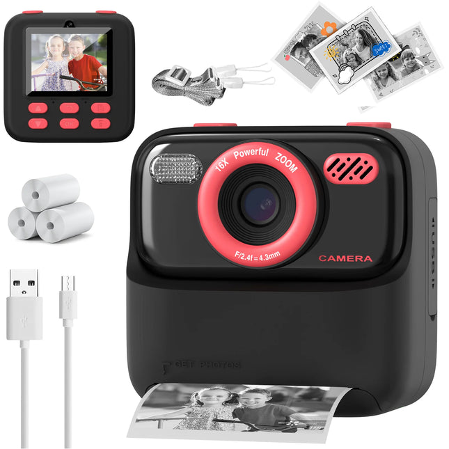 Kids Instant Print Camera 1080P HD Dual Lens Selfie Camera with Flash 3 Rolls Paper 2.0" Screen Games Digital Camera for Boys
