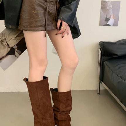 Liyke Autumn Winter Fashion Slim Knee High Boots Women Sexy Pointed Toe Low Thin Heel Shoes Female Long Booties Zapatos De Mujer