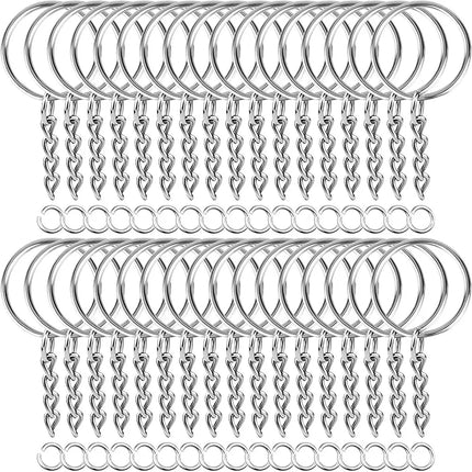 30pcs/pack Silver Color Keyring Keychain Split Key Ring with Chain Climbing Buckles Carabiner Keychain Rings Accessories