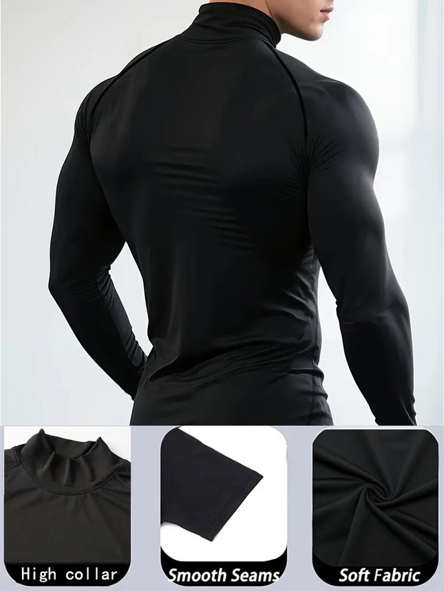 Men Gothic Print Compression T-Shirt Turtle Neck Quick-Dry Fitness Training / T-Shirt Homme Imprimé Gothique Compression Col Roulé Séchage Rapide
