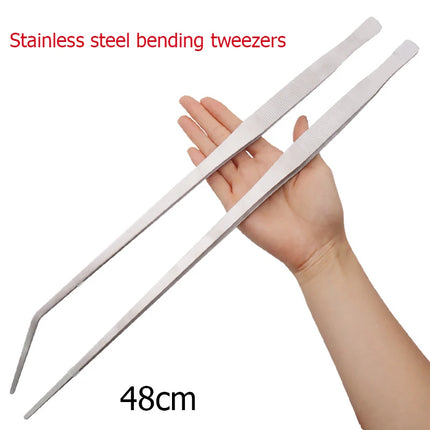 Stainless steel thick curved straight tweezers 48cm long teeth anti slip pet feeding tool, aquarium plant tweezers