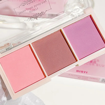 3-Color Blush Palette - Matte Finish, Red, Light Pink & Orange Shades, Powder Formula for Natural Look