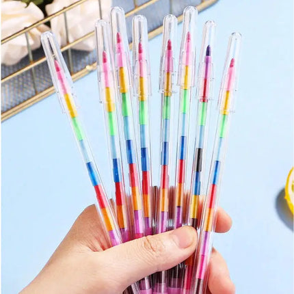 10 Pcs Stackable 11-Section Colored Wax Crayons, Student Drawing Crayons & Pencils, Student Stationery, Stackable Colo
