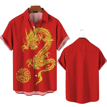 3d Printed 2025 Chinese Dragon Shirt Men Women Fashion Summer Hawaiian Shirt Fashion Top Loose Short Sleeves Blouse Clothing