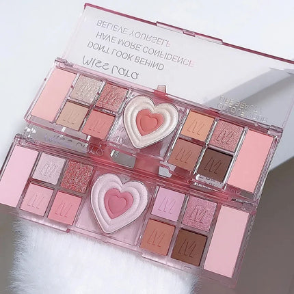 12 Colors Love Heart Eyeshadow Palette Nude Natural Glitter Pink Low Saturation Eye Shadows Pallet Delicate Eye Makeup Cosmetic
