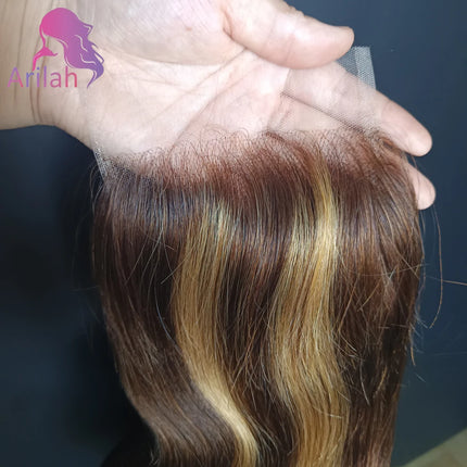 12A Grade P427 4x4 Lace Closure Highlight Body Wave Human Hair Closure Pre-Plucked 10-22 Inch Brazilian Virgin Hair Free Part