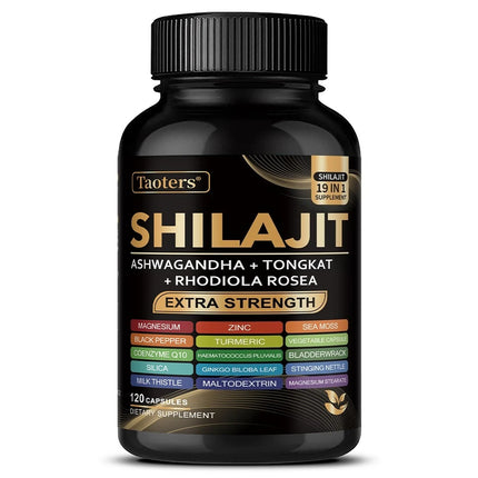 Shilajit Supplement with Sea Moss, Ashwagandha, Magnesium & Zinc - 19 IN 1 Organic Capsules,Plant-Based,Non-GMO