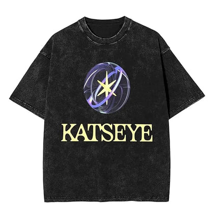 KATSEYE Merch Washed Graphic Print TShirt Men Women Short Sleeve Fashion Tshirts Oversized Crewneck Loose Cotton Tee Streetwear