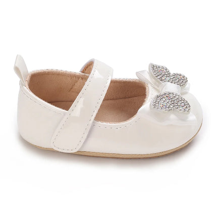 Infant & Toddler Mary Jane Shoes with Bow, Faux Leather, Fabric Lined, Comfortable Flat Sole, with Easy Fasten for Daily & Casua