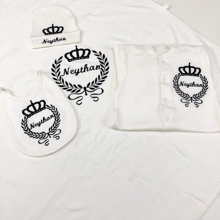 Dollbling Hospital Exit 5pcs Embroidery Name Newborn Angle Wings Romper Blanket  Nursery Bedding Swaddle Handmade Infant Outfit