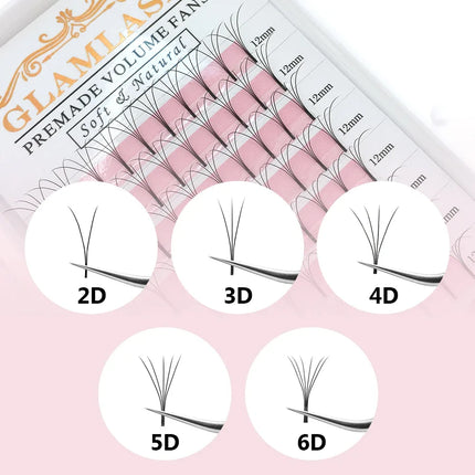 GLAMLASH 2D 3D 4D 5D 6D Long Stem False Lashes Premade Russian Volume Fans Faux Mink Premade Eyelash Extensions Makeup Cilios