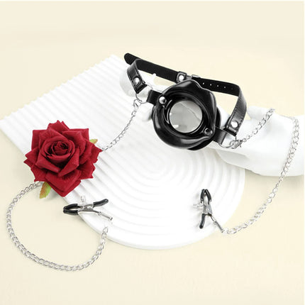 BDSM Blowjob Mouth Spreader Female Nipple Clamps Bra Stimulator Couple Foreplay Sex Toy Adult SM Slave Mouth Gag Breast Clips