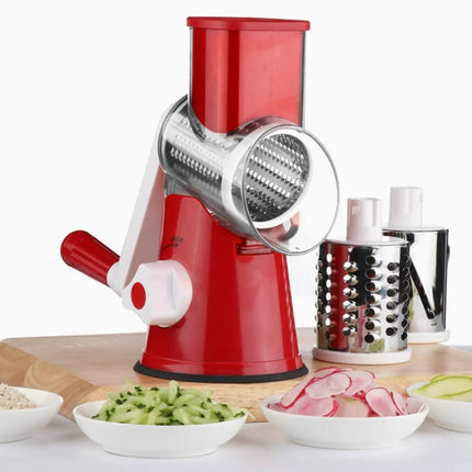 Rotary Cheese Grater Shredder Round Mandolin Slicer with Handle and 3 Drum Blades Kitchen Manual Vegetable Slicer Nuts Grinder