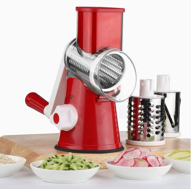 Rotary Cheese Grater Shredder Round Mandolin Slicer with Handle and 3 Drum Blades Kitchen Manual Vegetable Slicer Nuts Grinder