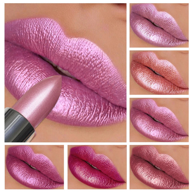 1PC glitter metallic lipstick finish hydrating 19 colors red pink sparkling highly pigmented lip tints  lips makeup gifts cosmet