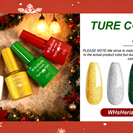 Christmas Gel Nail Polish Set, 6 Colors Sparkle Glitter Gold Silver Gel Polish New Year's Day Gifts for Ladies