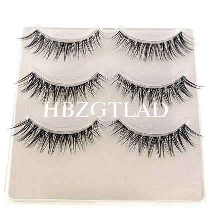3pairs short Mink Lashes 3D Mink Eyelashes Invisible Band Natural Black Mink False Eyelash Full Strip cilios posticos Reusable