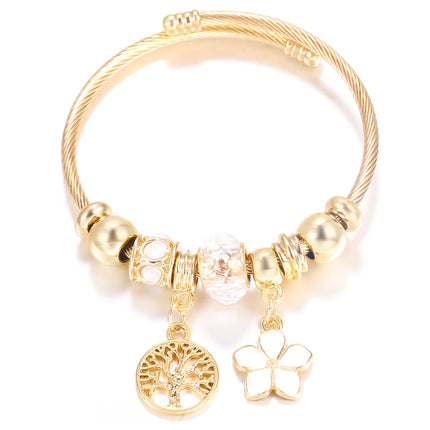 New Trendy 4 Colors Heart Shape Painted Pendant Closure Beaded Bracelet Golden Stainless Steel Women Bracelet 2025 Charm Jewelry