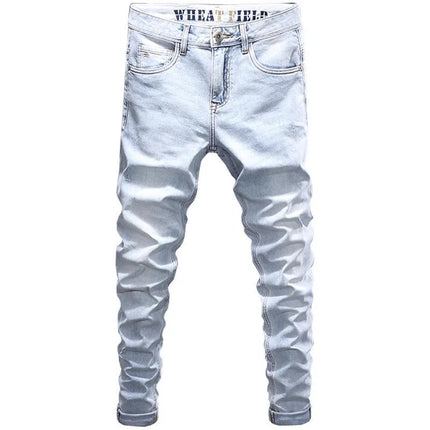 Spring and Autumn New Fashion Trend Solid Color Straight Stretch Denim Pants Men Slim Breathable High Quality Small Foot Pants