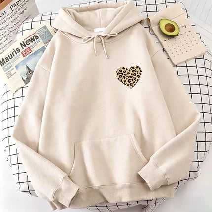 Heart Love Leopard Print Hoodies Spring Autumn Winter Casual Hoodies Sweatshirts Graphic Women Hoodie Sweatshirt