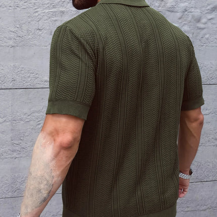 New 2026 Knitted Polo Shirt - Twisted Knit Texture Men's Summer Casual Collar Short Sleeve Buttoned Solid Color Hooded Knitted T