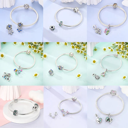 New 925 Sterling Silver Charms Beads Sunflower Flower Daisy Original Charm Pendant Fit Charm Bracelets DIY Jewelry Birthday Gift