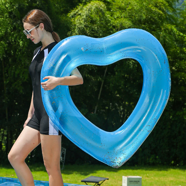 1PC Sparkling Heart-Shaped Pool Float (Blue/Pink) - Premium Adult Floater for Ocean Parties, Ultimate Summer Gift Idea