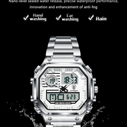 POEDAGAR Functional Men Wristwatch Waterproof Luminous Stainless Steel LED Man Watch Week Date Electronic Men's Quartz Watches