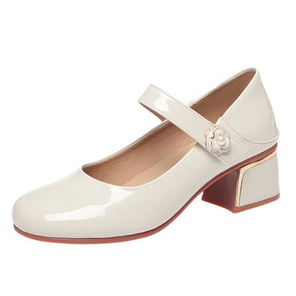 Women's Leather Shoes New Style Dancing Shoes Leongyue Mother Shoes Soft Sole Thick Heel Women's Shoes One-Button Single Shoes