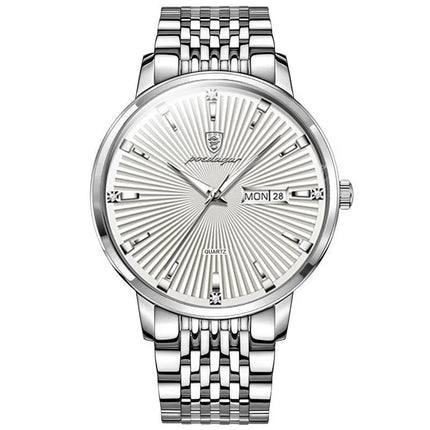 POEDAGAR Fashion Business Men's Watches Waterproof Luminous Date&Week Stainless Steel Men Watch Quartz Exquisite Male Wristwatch